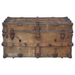 Antique Weathered Leather and Steel Clad Trunk