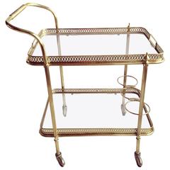 Vintage French Brass Drinks Trolley or Bar Cart