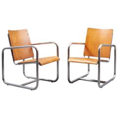Early Modernist Pair of Nickeled Tubular Armchairs, Italy, 1930s 1