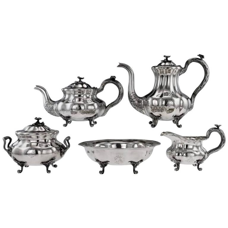 Antique 19th Century Imperial Russian Solid Silver Tea Set, St