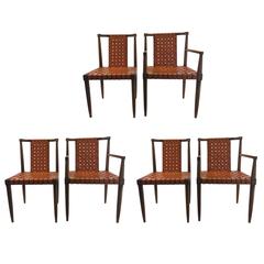 Set of Six Leather Strap Dining Chairs by Tomlinson