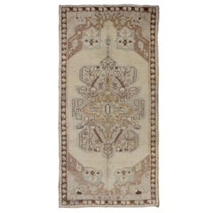 Vintage Hand Knotted Turkish Oushak Rug with Large Floral Medallion