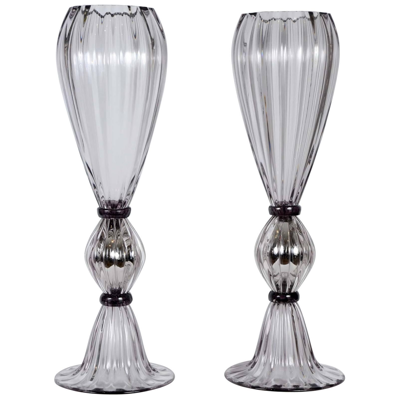 Pair of Vase in Murano Glass Signed by Toso