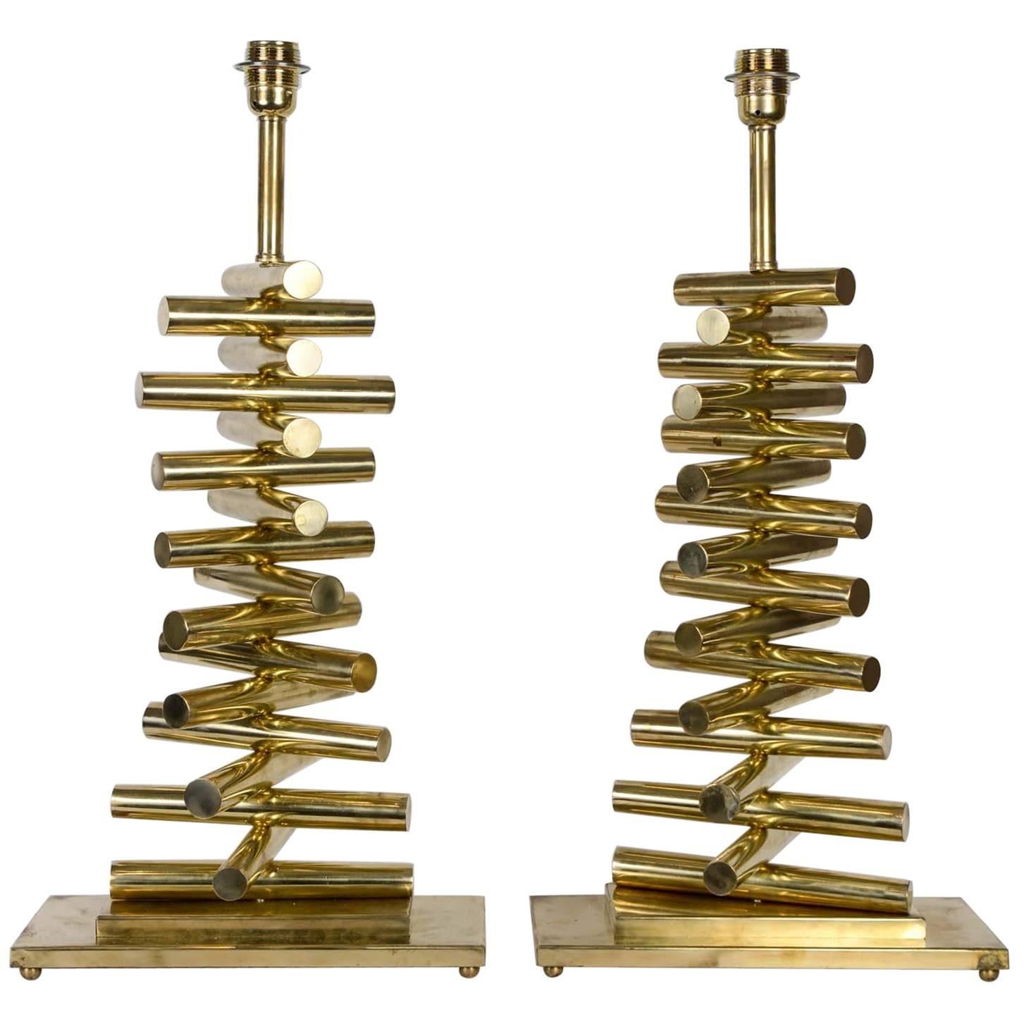 Pair of Table Lamps All in Brass