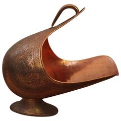 Antique Engraved Copper Coal Scuttle