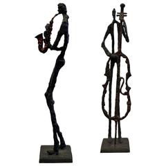 Pair of Mid-20th Century Jazz Musician Sculptures in the Style of Giacometti