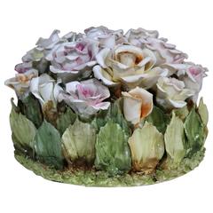 Antique Early 20th Century French Hand-Painted Barbotine Flowers Arrangement