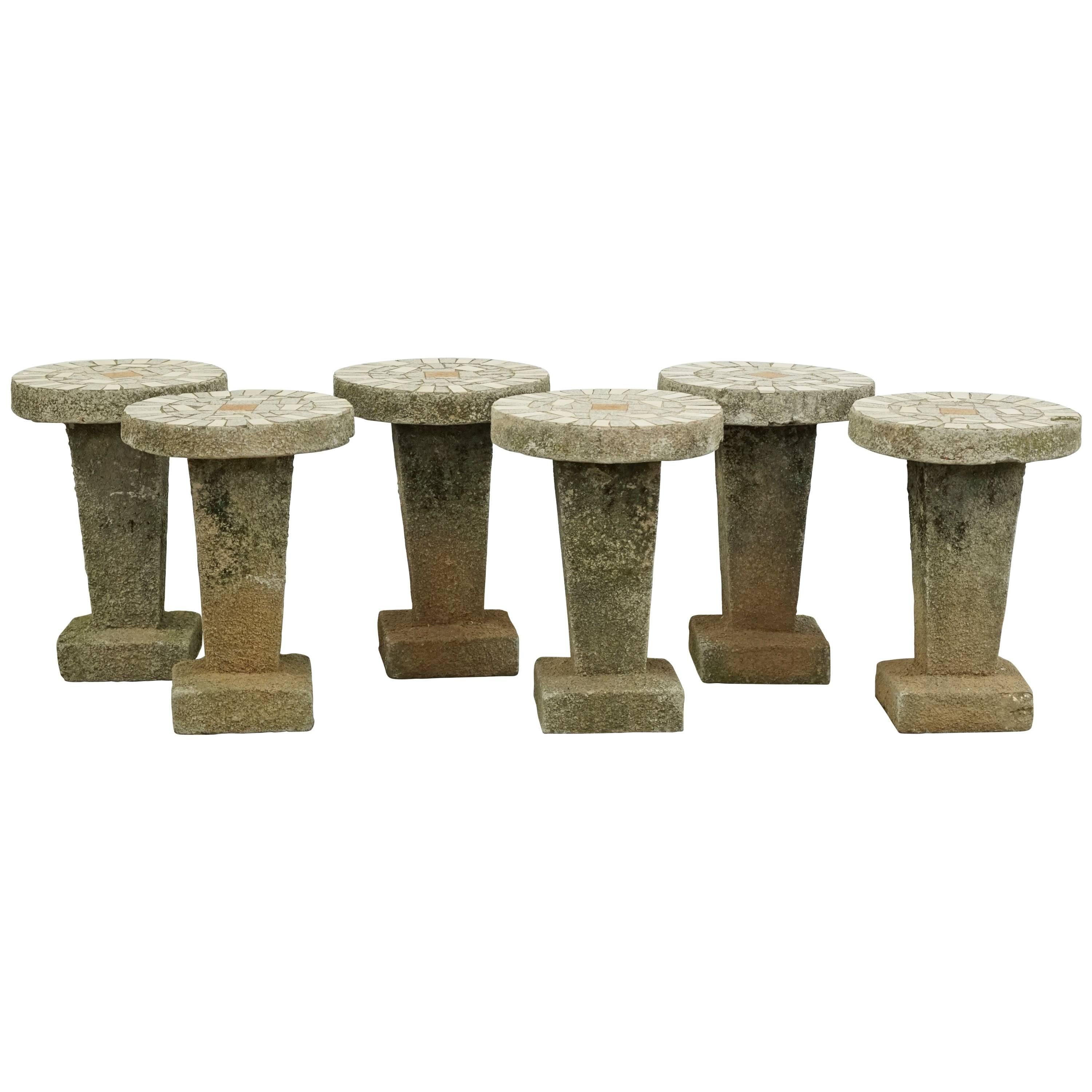 Cement and Mosaic Tile Top Stools