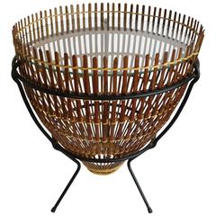 Used Iron and Rattan Fish Trap Table Attributed to Franco Albini