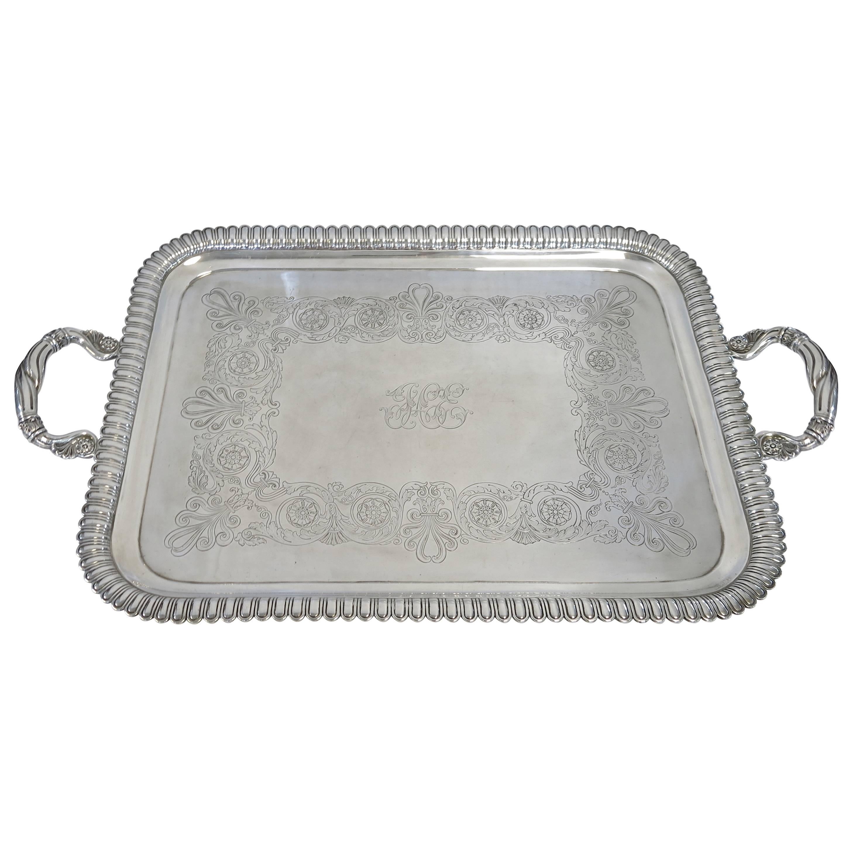 Very Large, Art Nouveau Style, Sterling Silver Tray, English