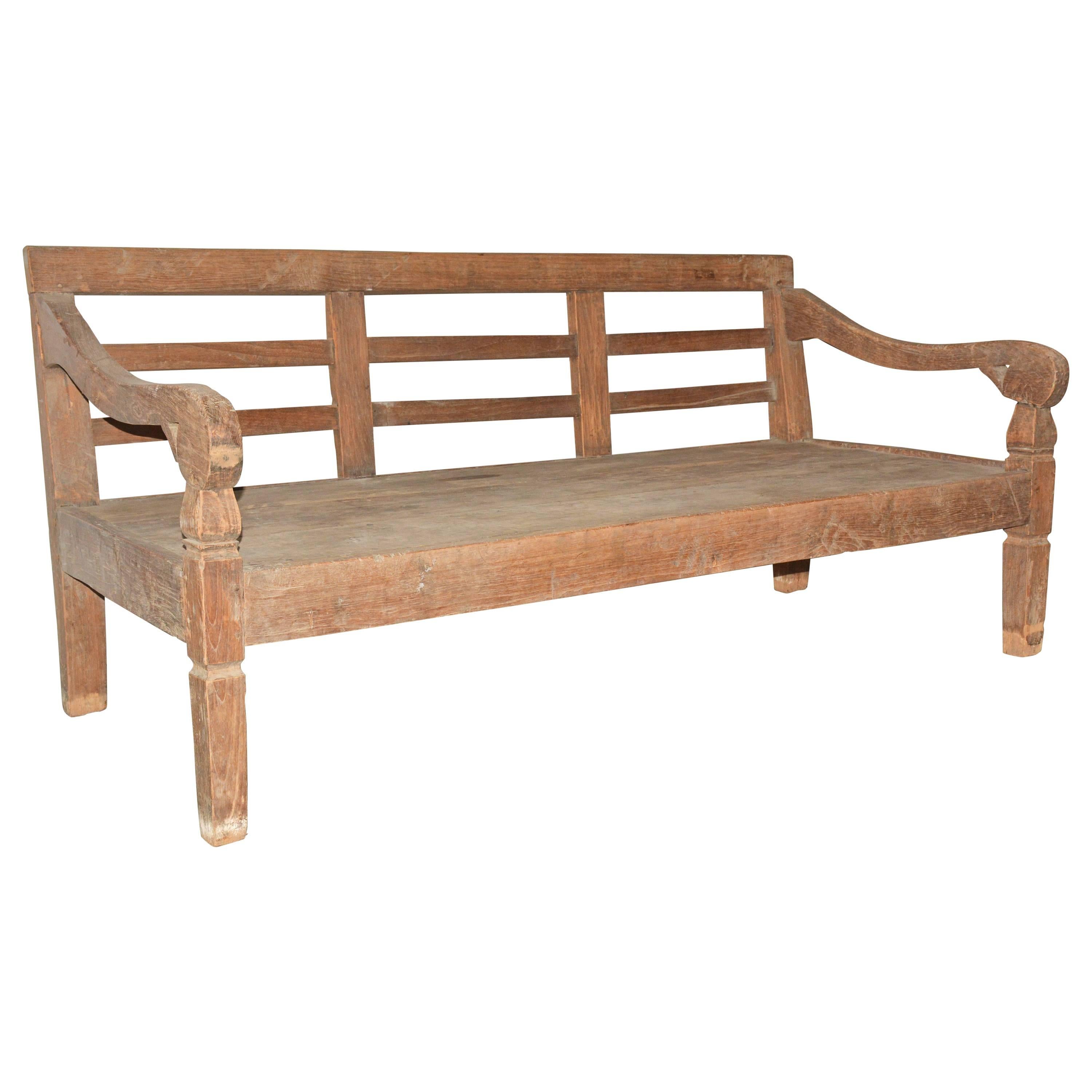 Colonial Hand-Carved Teak Wood Daybed Bench