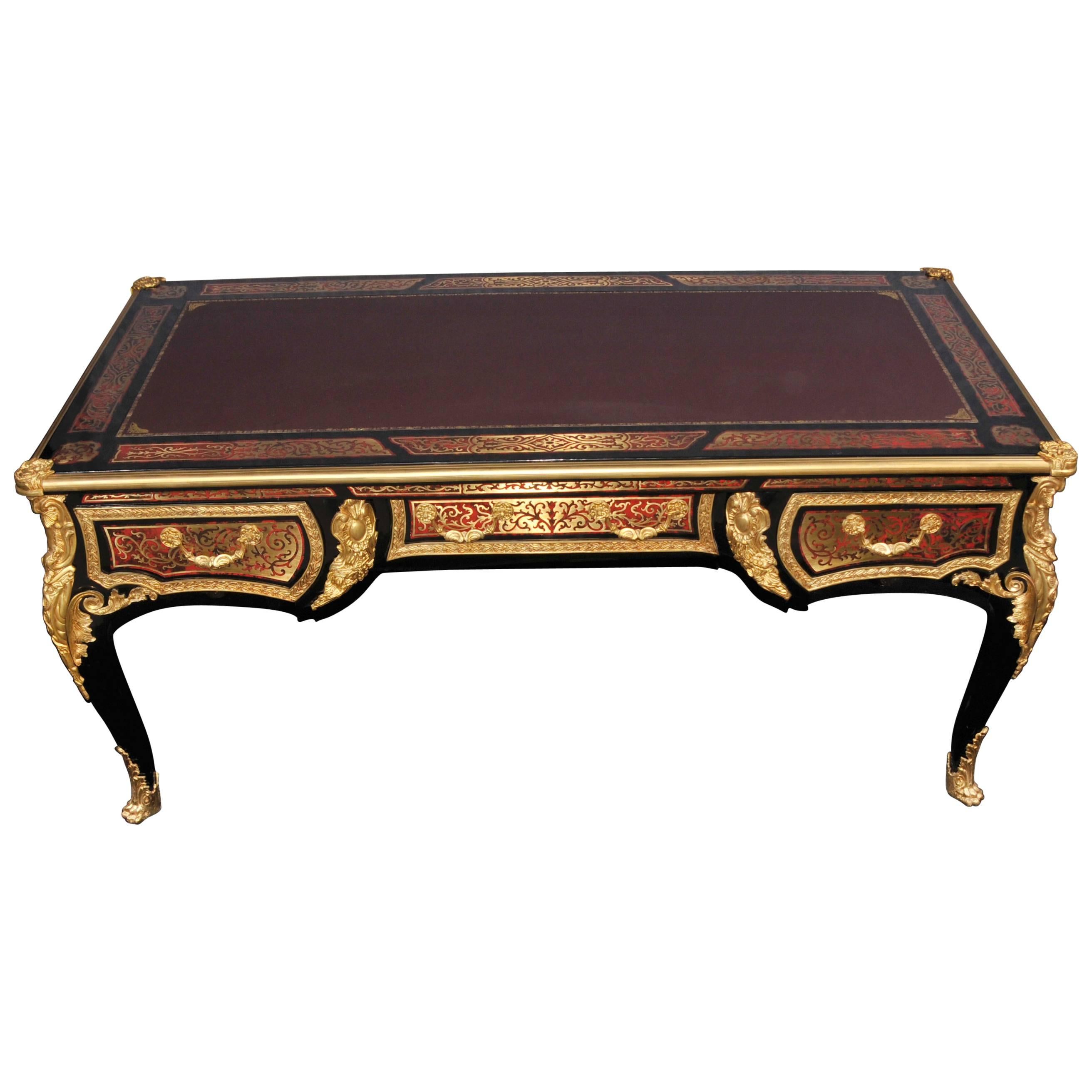 Large Boulle Louis XVI Desk Writing Table Bureau Plat Marquetry Inlay For Sale