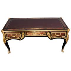 Vintage Large Boulle Louis XVI Desk Writing Table Bureau Plat Marquetry Inlay