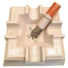 Sculptural Ceramic Ash Tray with "Nasty" Cigarette
