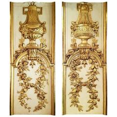 Pair of Gilt and Gessoed Architectural Panels with Flora and Urn Design