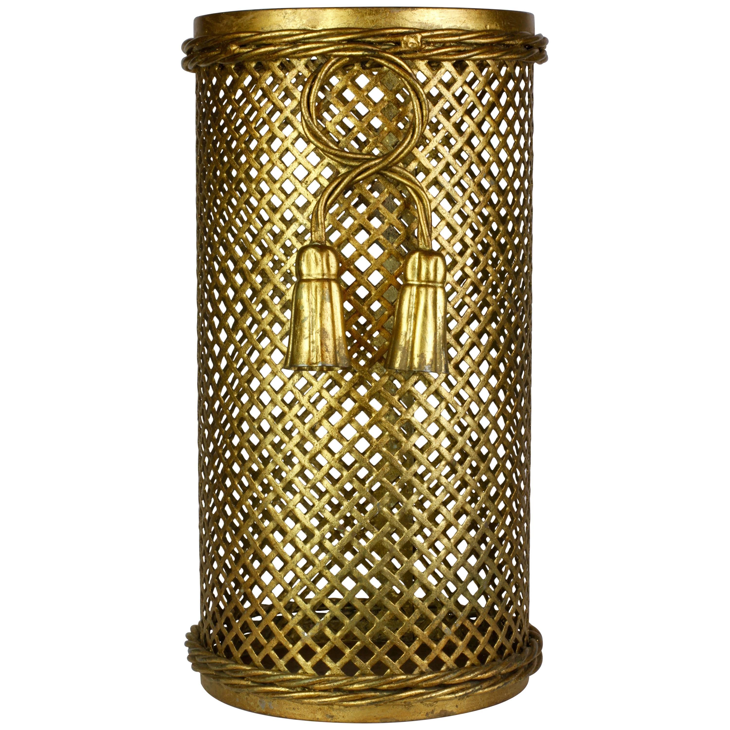 1950s Italian Hollywood Regency Gold Gilded Umbrella Stand or Waste Paper Basket