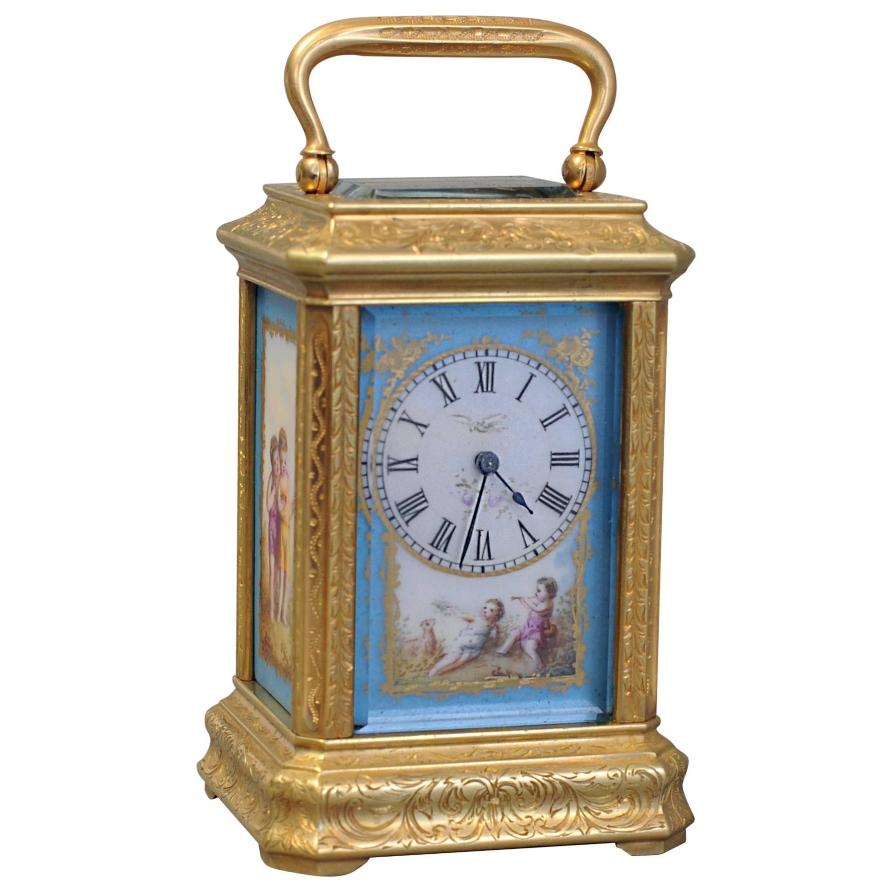 Good Mid-19th Century Miniature Carriage Clock, Signed Drocourt For Sale