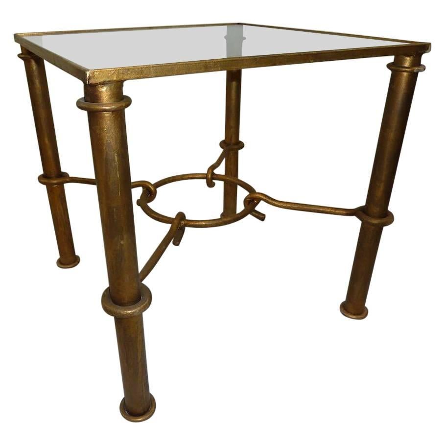Vintage Faux Bamboo Gilded Metal End Table For Sale
