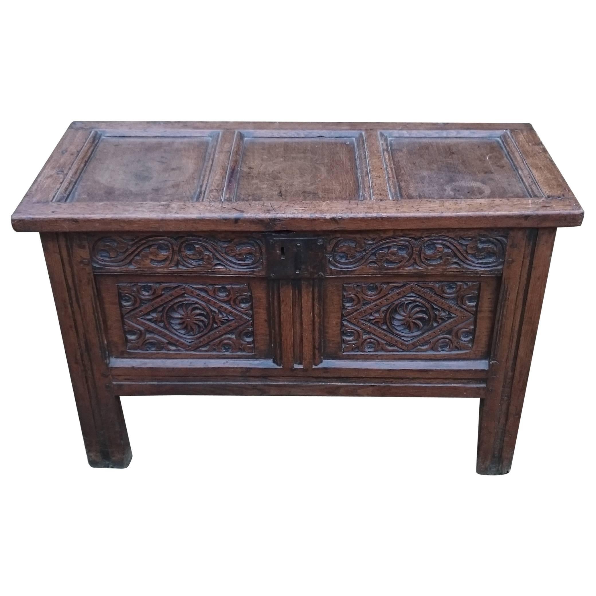 Antique circa 1700 Oak Blanket Box Coffer