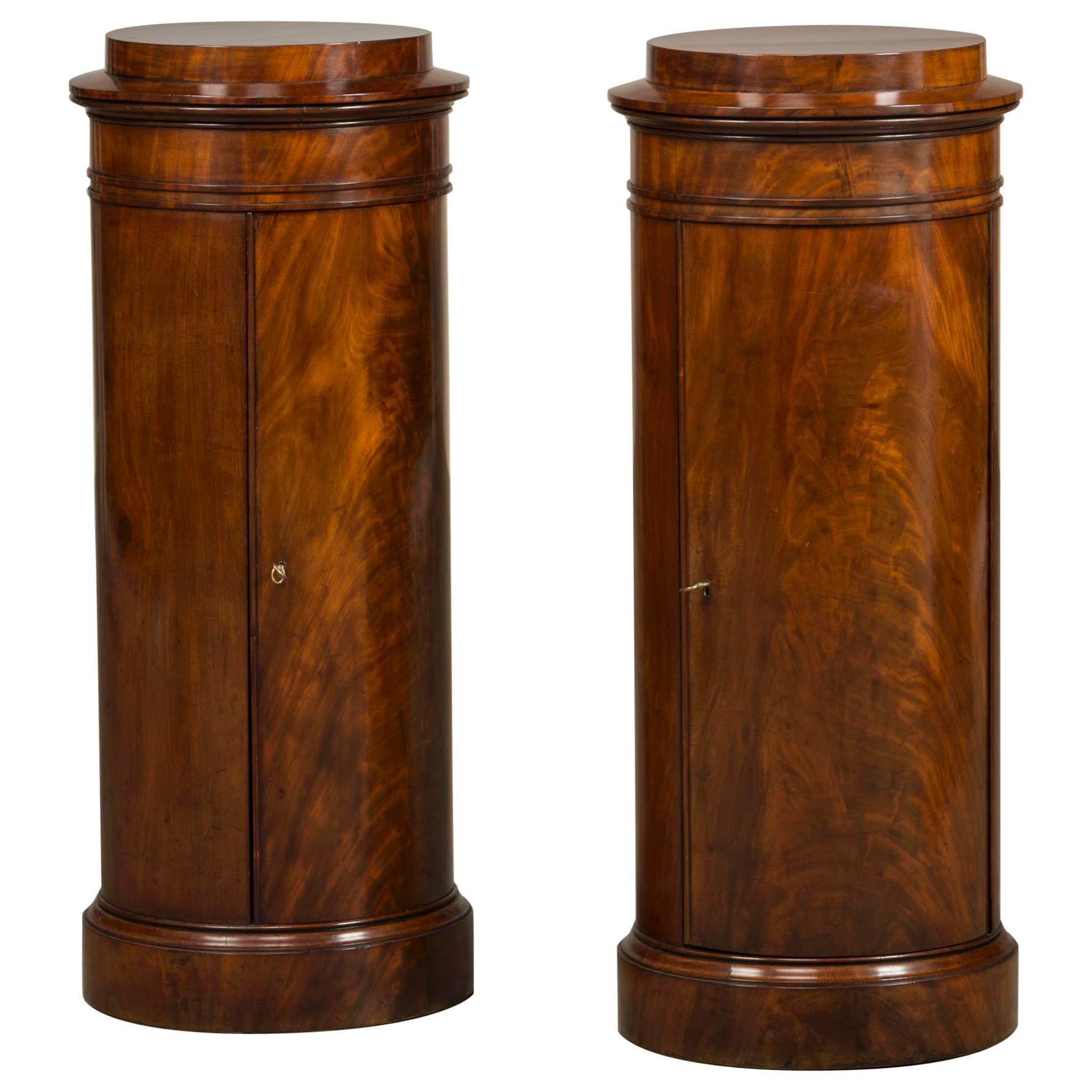 Rare Pair of Round Late Empire Pedestal Cabinets