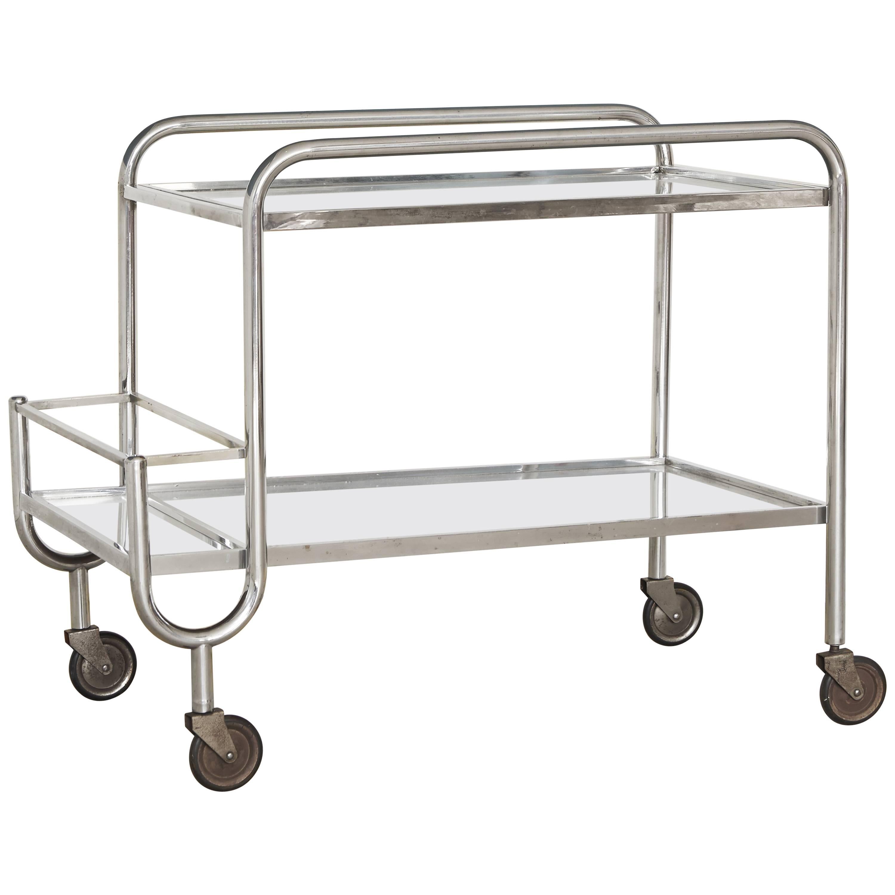 French 1940s Chrome and Mirror Bar Cart