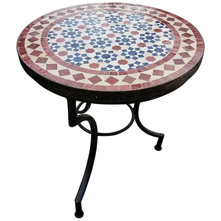 Moroccan Mosaic Table, Wrought Iron Base at 1stDibs