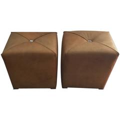 Pair of Mid-Century Leather Poofs
