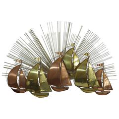 Brutalist Sailing Boats and Sunburst Wall Sculpture 11