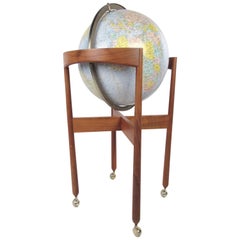 Used Jens Risom Deisgned Illuminated Globe on Teak Stand