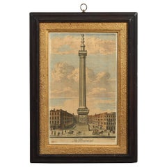 18th Century Hand-Colored Engraving of the Monument, London
