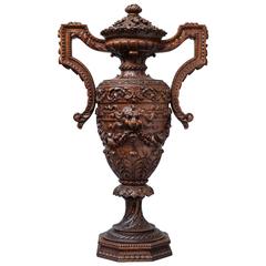 Large Early 19th Century Solid Carved Oak Vase, Cup or Trophy