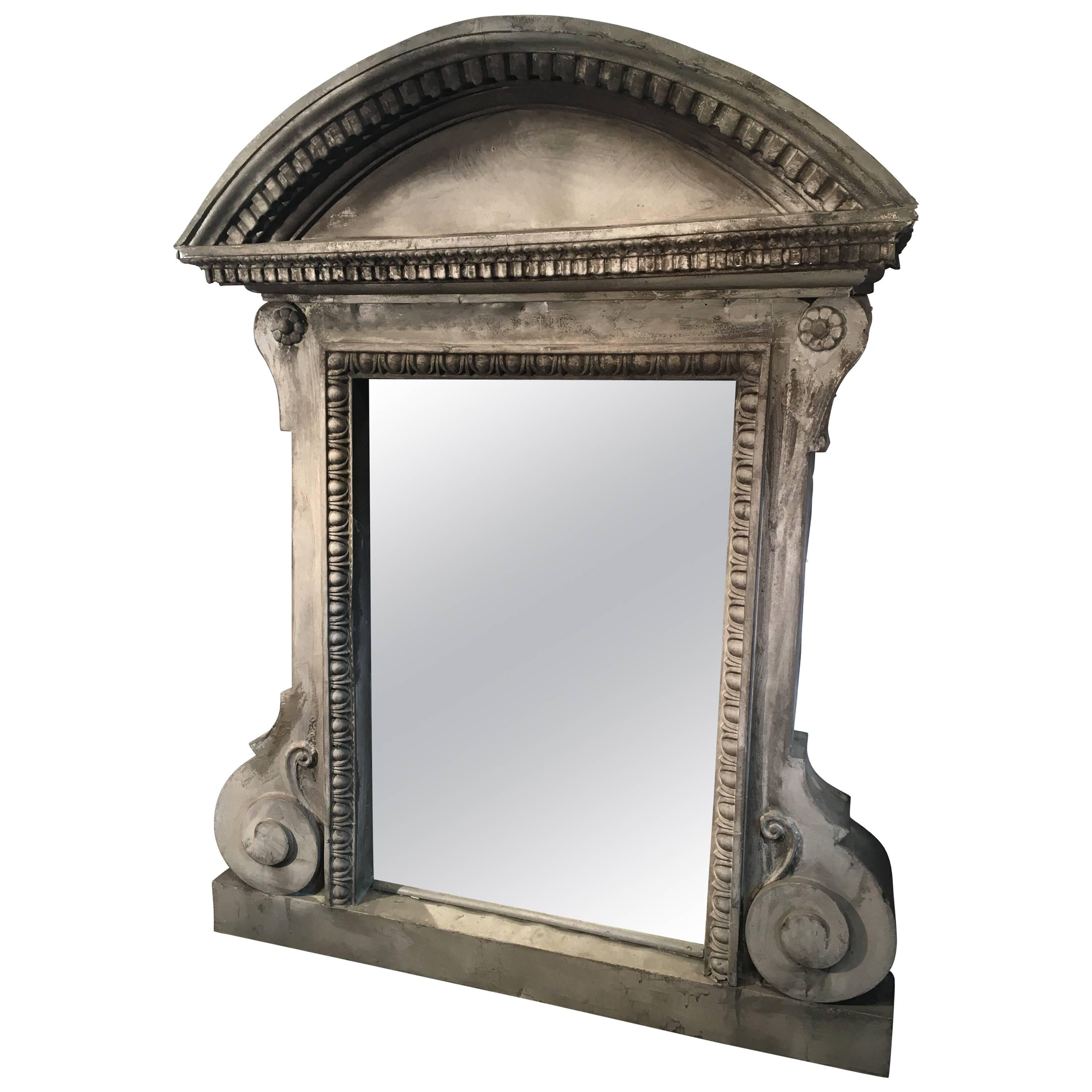 Imposing French Zinc Architectural Mirror with Original Glass For Sale