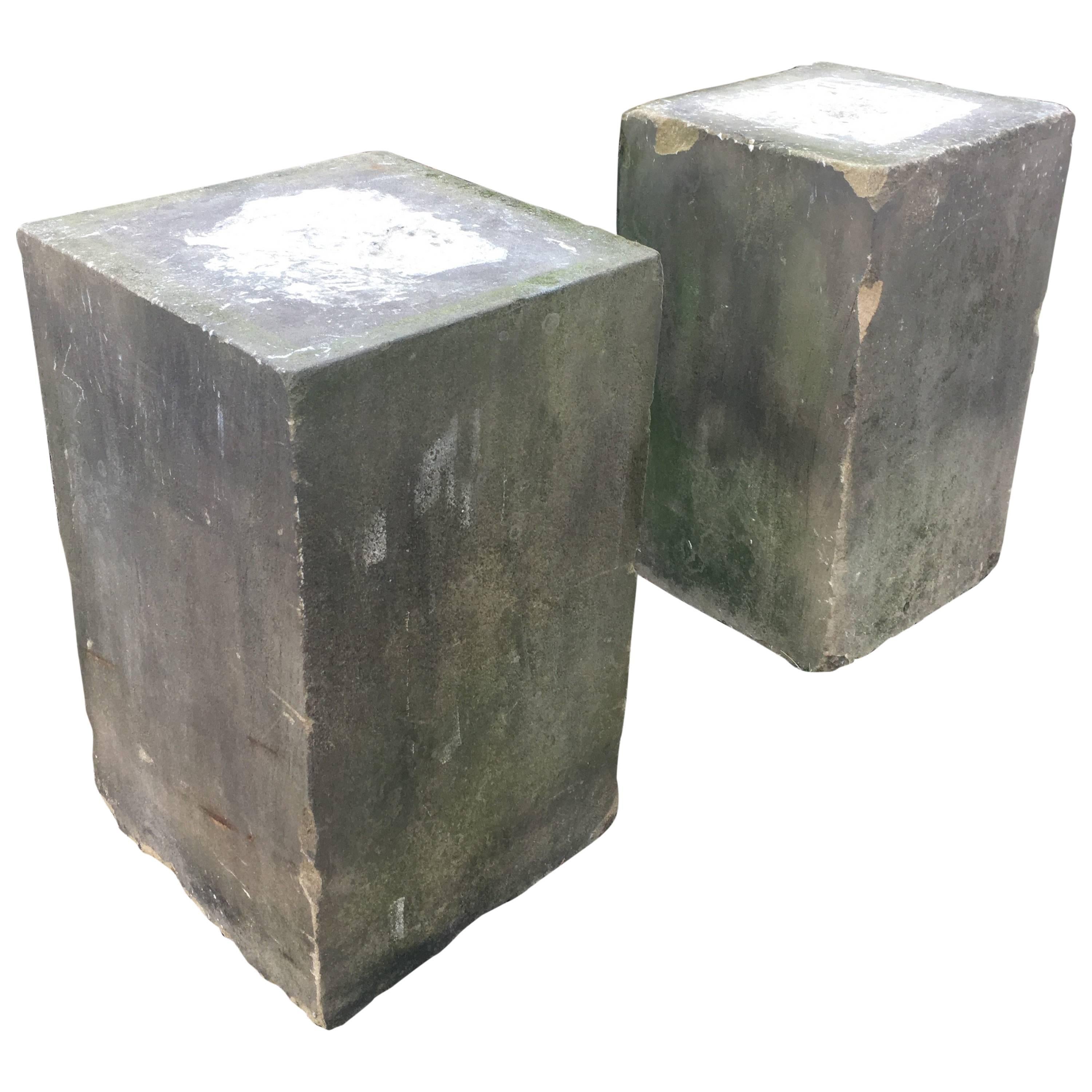 Pair of Grand English Carved Yorkstone Pedestals