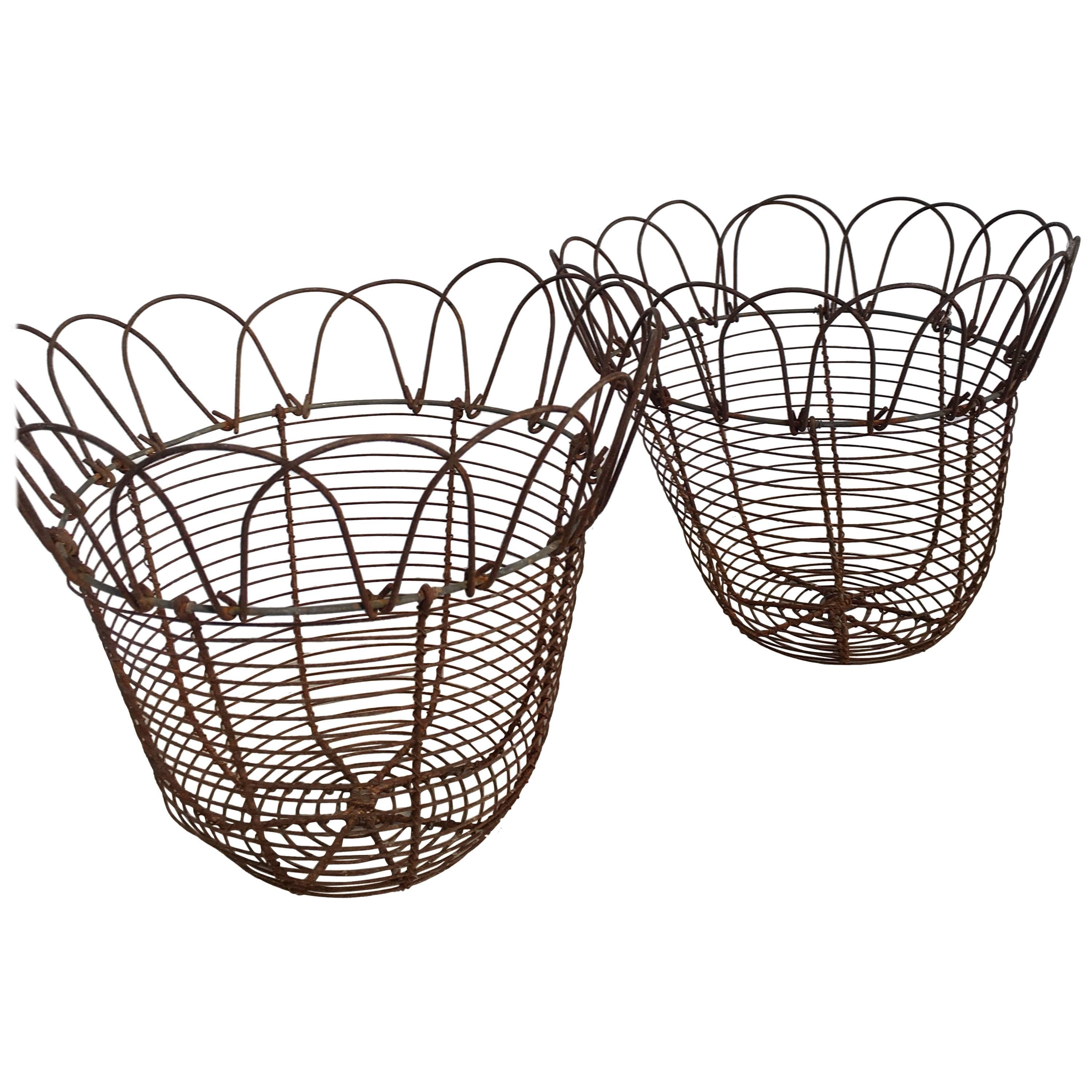 Pair of Edwardian Handcrafted English Wire Egg Baskets