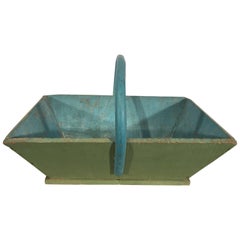 Vintage Large French Wooden Trug in Original Blue and Green Paint