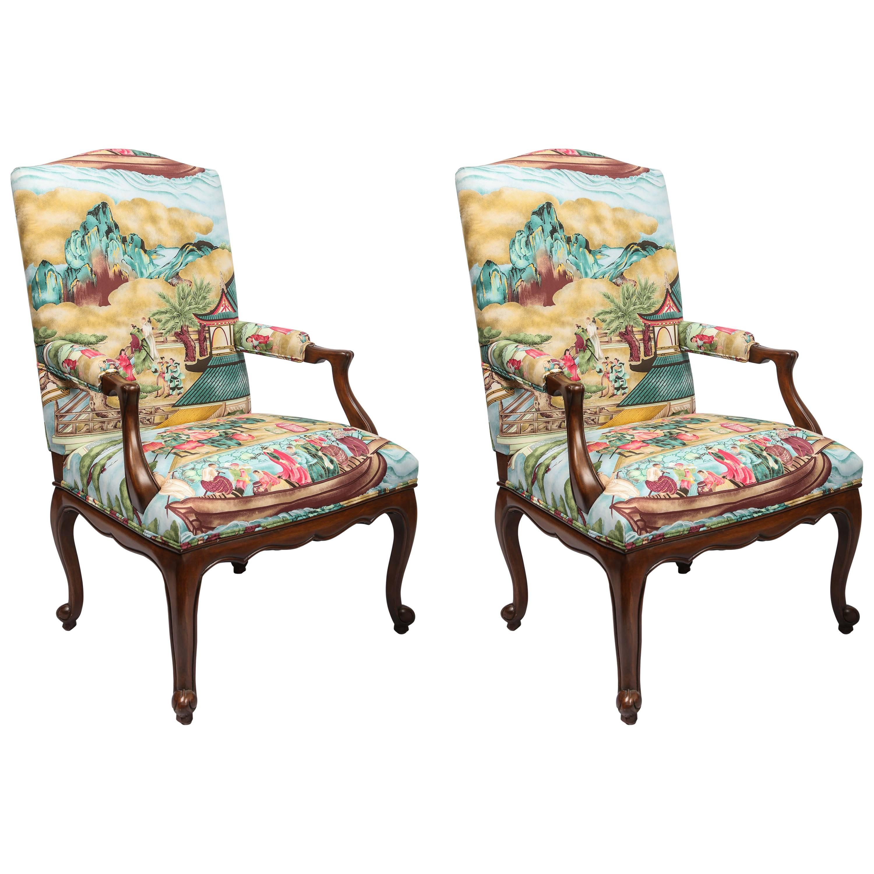 Pair of Chinoiserie Detailed Fauteuils