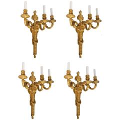 Magnificent Set of Four Dore Bronze Sconces Attrbuted to Caldwell