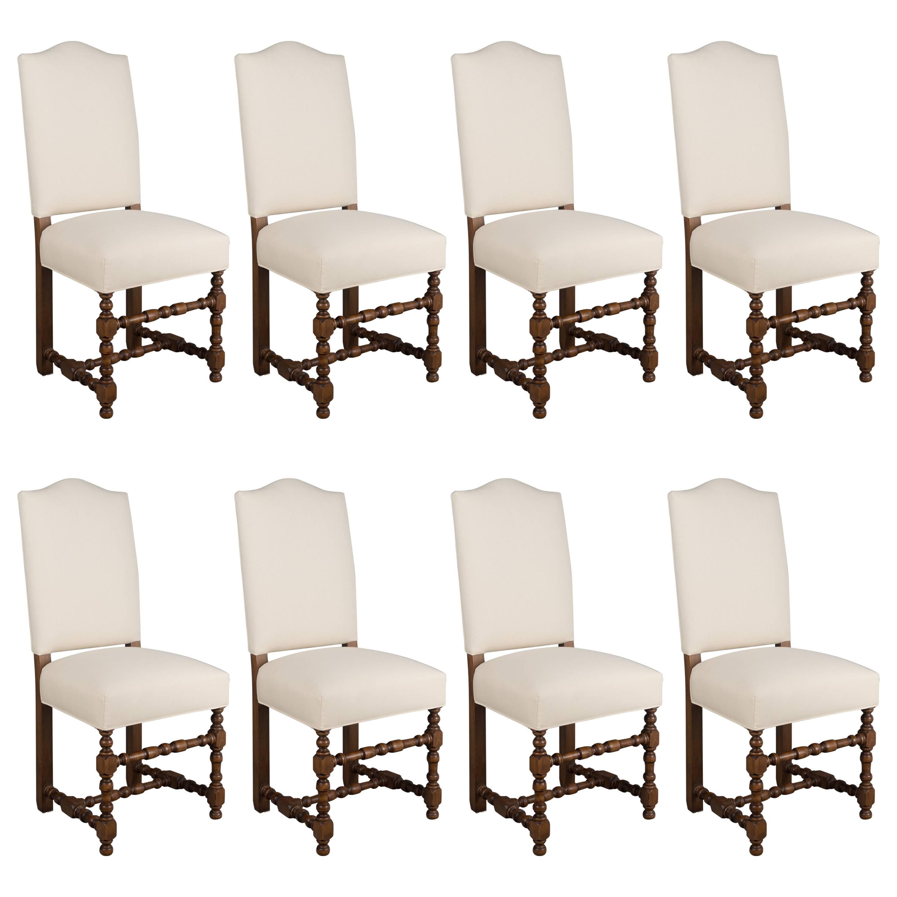 Set of Eight French Louis XIII Style Dining Chairs