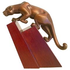 Sculptural Bookend Bronze Climbing Jaguar
