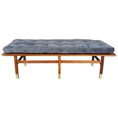 Walnut and Brass Bench with Cushion in the Manner of Harvey Probber, 1960s