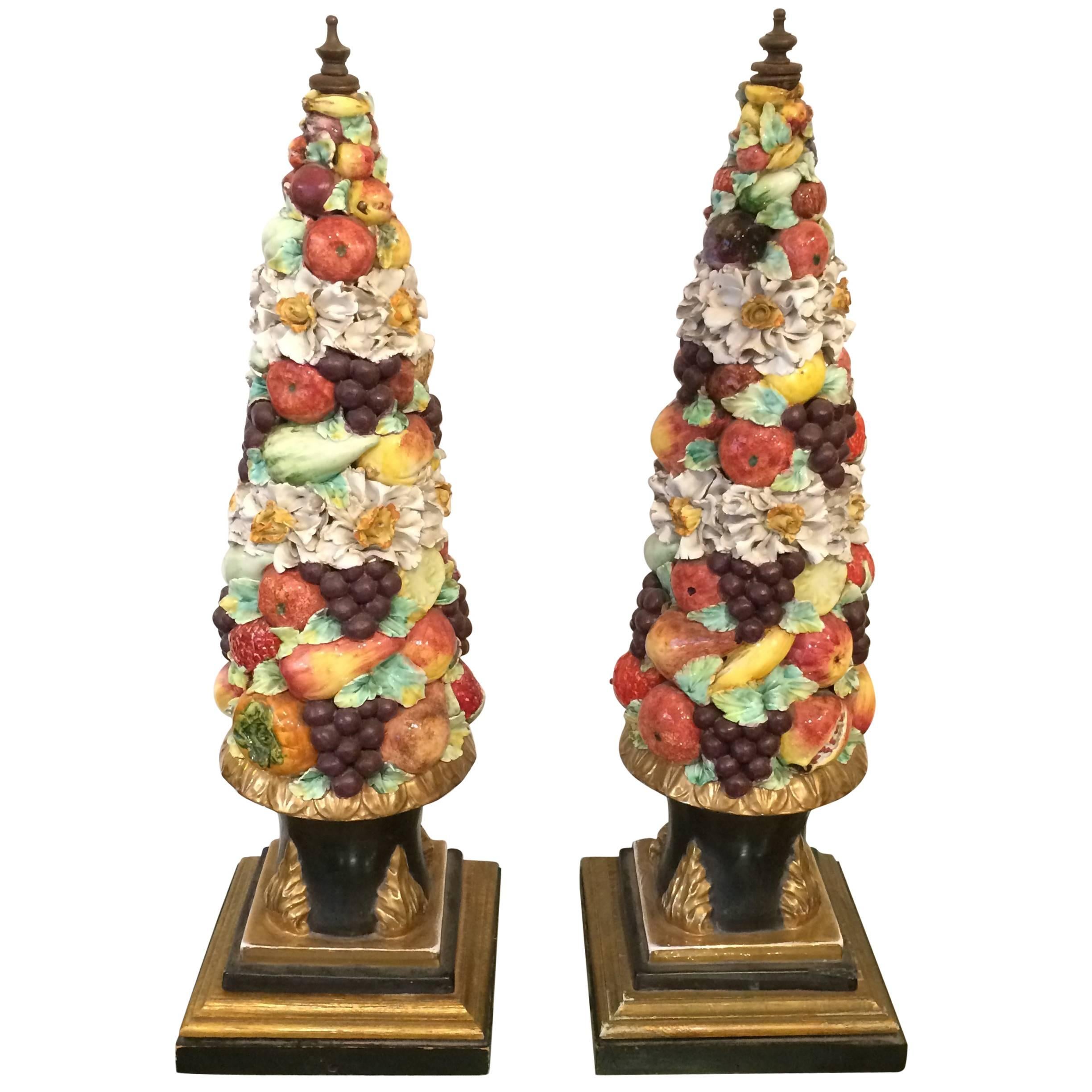 Wonderful Rich Pair of Ceramic Topiary Sculptures