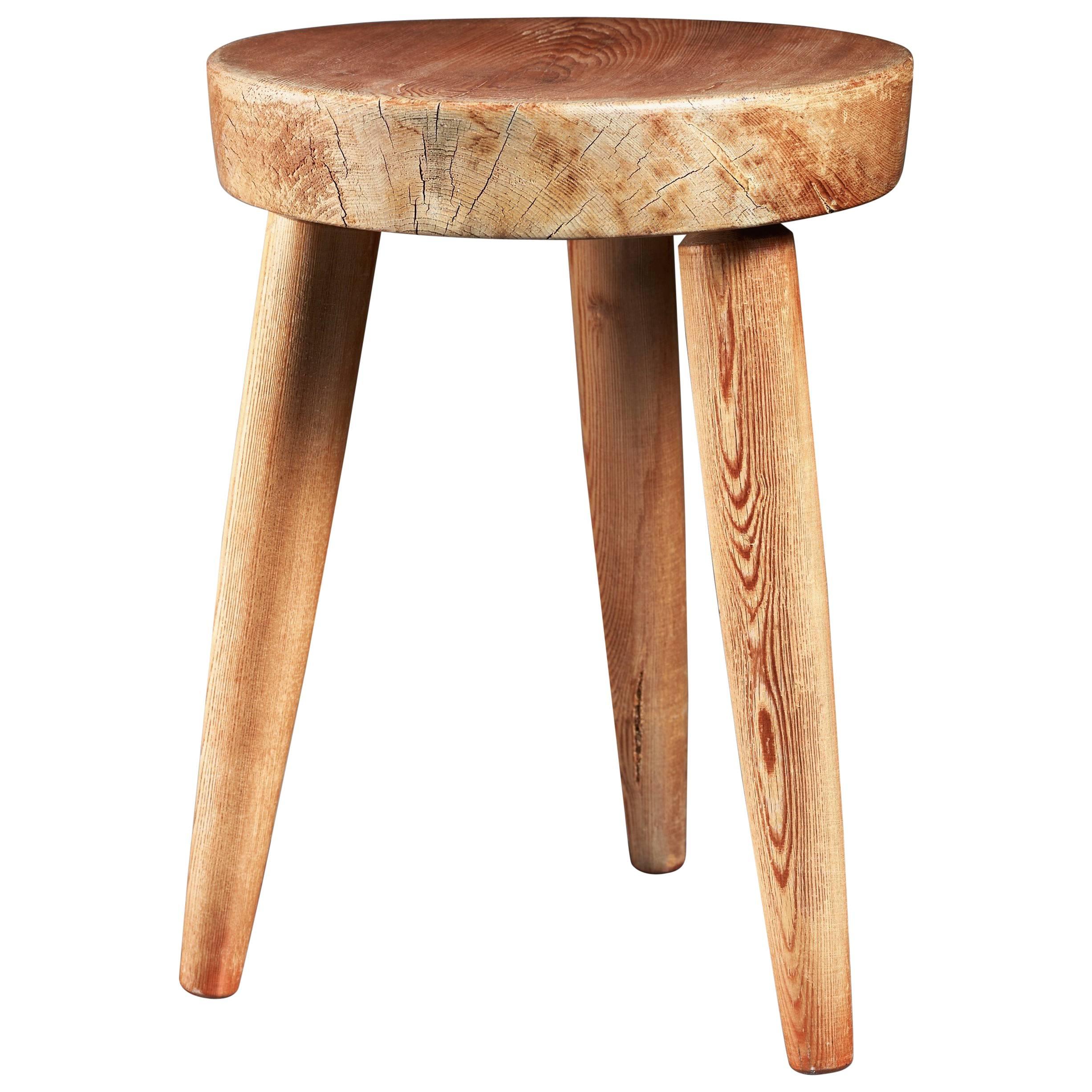Charlotte Perriand Tripod Pine Stool, France, 1950s For Sale