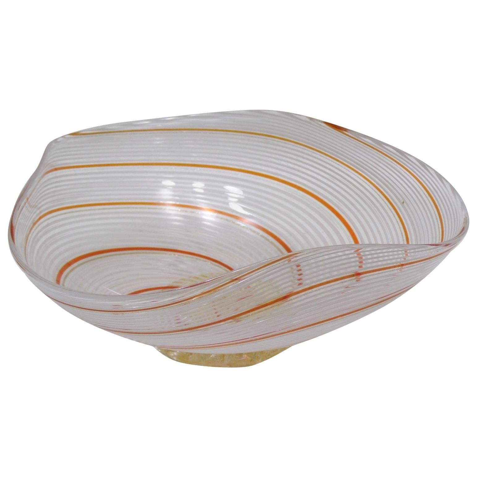 Dino Martens Mezza Filigrana Murano Glass Triangular Bowl For Sale