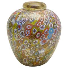 Gambaro & Poggi Handblown Murano Glass Multifiori and Aventurine Urn Vase