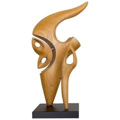 Vintage Abstract Wood Sculpture by Milton Gavidia