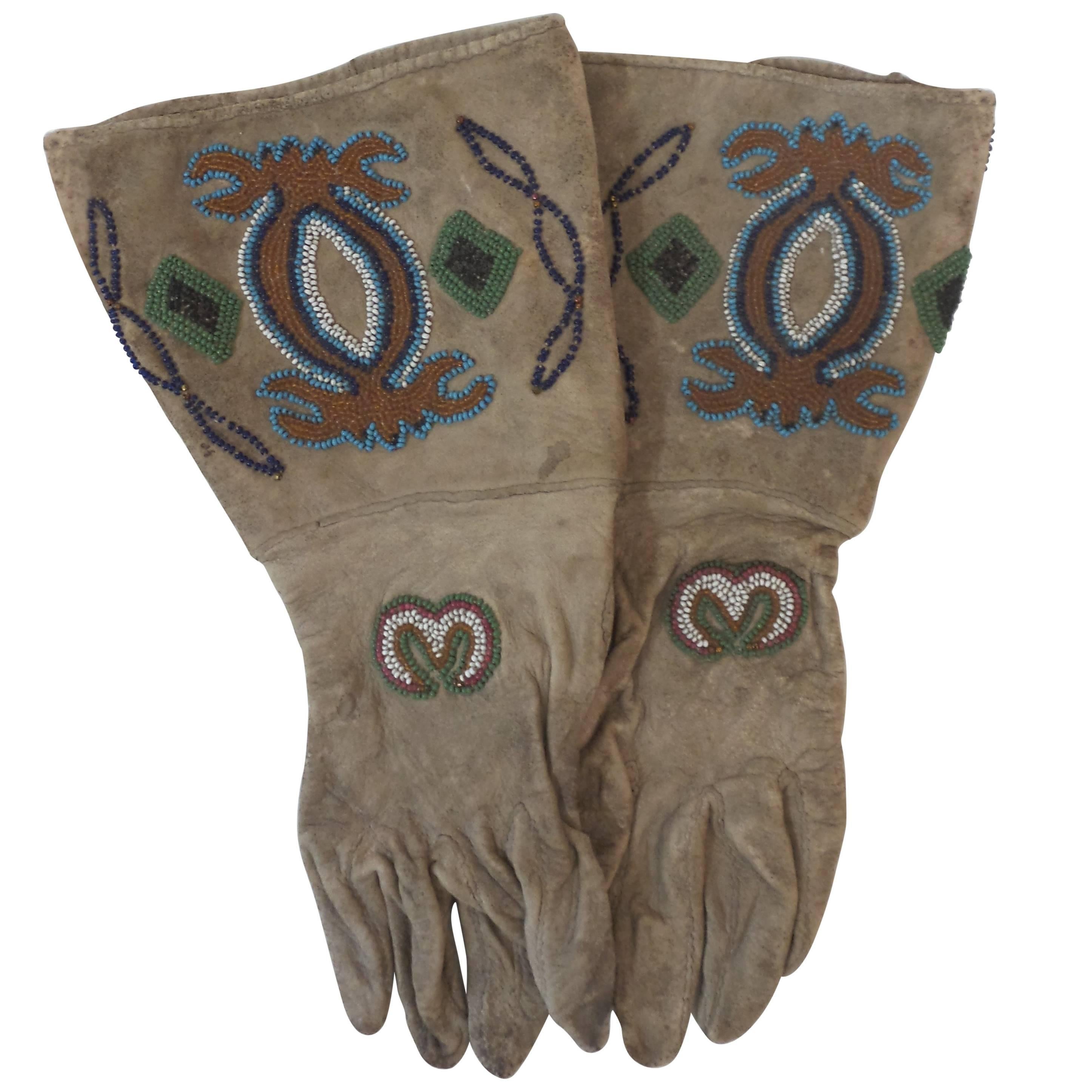 19th Century Native American Beaded Gloves, likely for a woman.