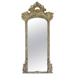 19th Century Painted Carved Mirror with Carved Rose 5