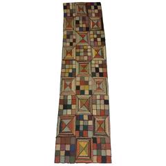 Modernist Style Geometric Pattern Folk Art Hooked Style Rug or Wall Hanging Art