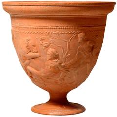 Antique Gallo-Roman Terracotta Chalice with Molded Decorations