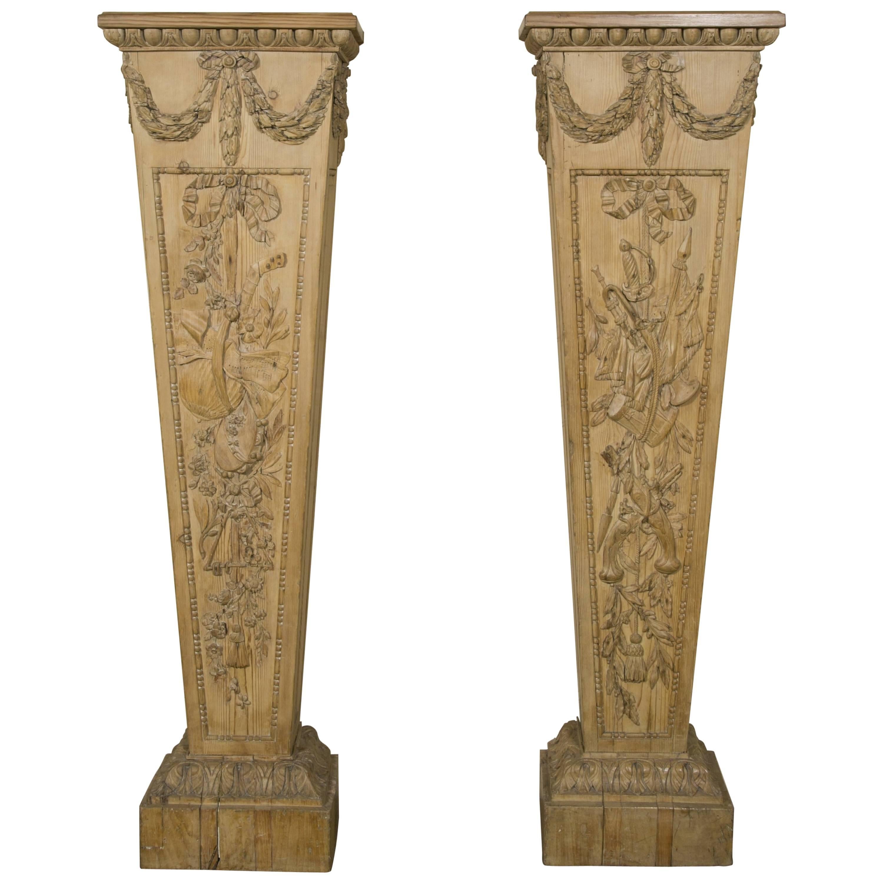Pair of Louis XVI Style "Gaine" Pedestal in Carved Pine 